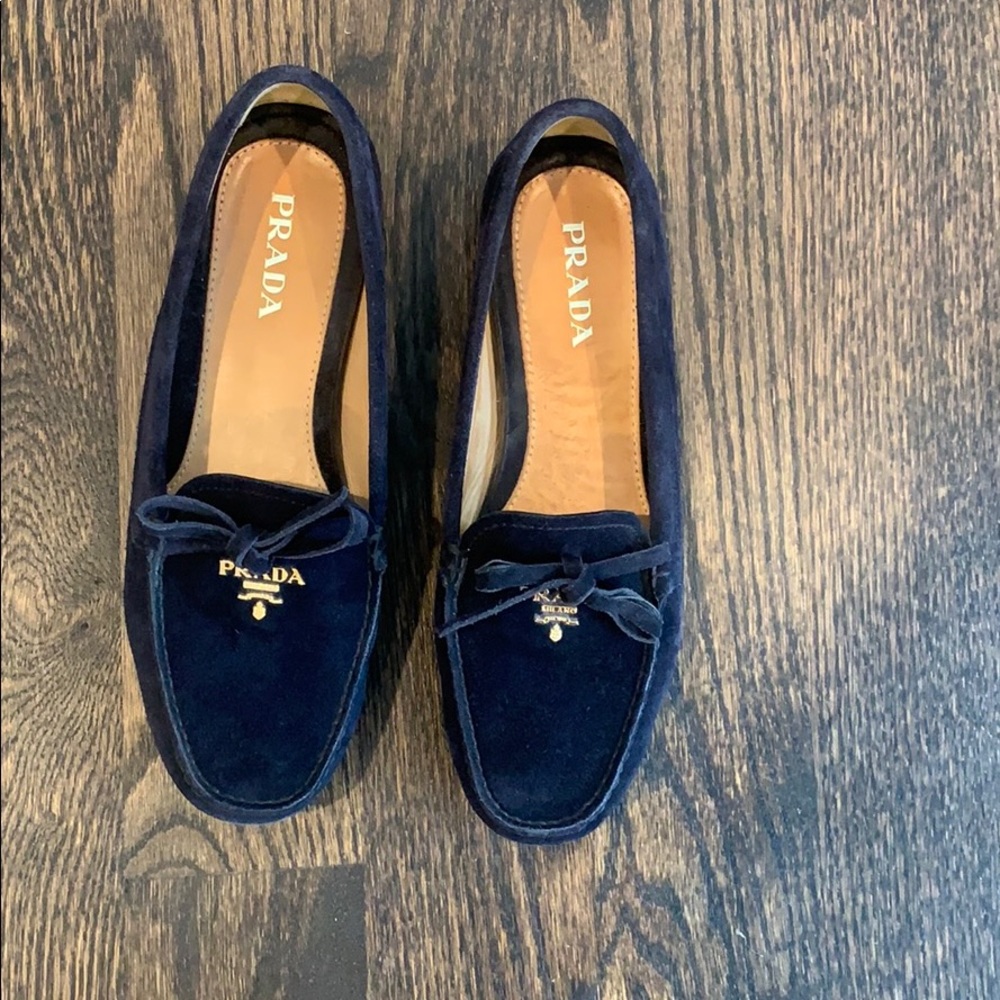 Blue suede Prada loafers size 37.5